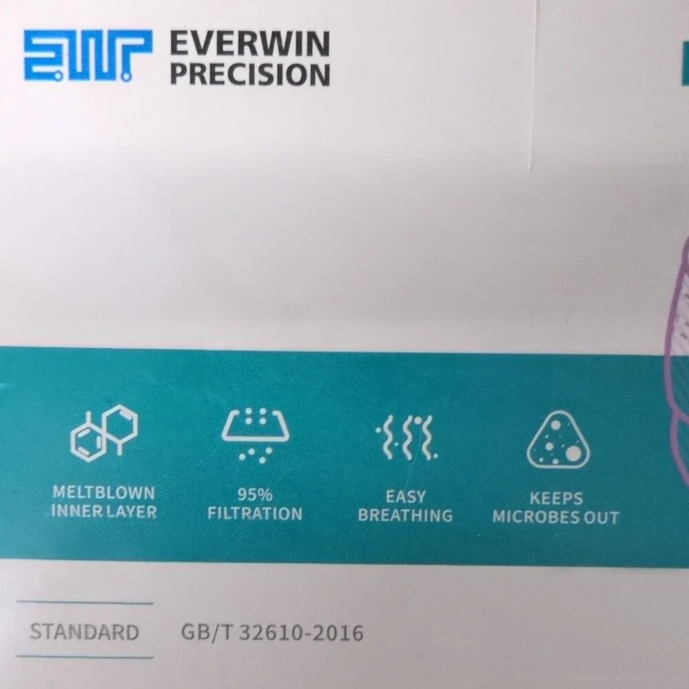 Everwin Precision Disposable Face Mask Triple-Layer Defense 50, GB/T 32610-2016